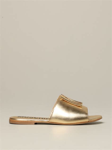 Moschino Couture Outlet Sandal In Laminated Leather With Monogram