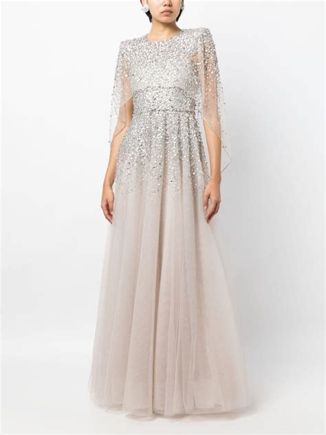 Jenny Packham Osha Sequin Embellished Cape Gown Farfetch