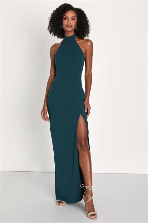 Lulus Remarkable Elegance Teal Backless Halter Column Maxi Dress Modesens