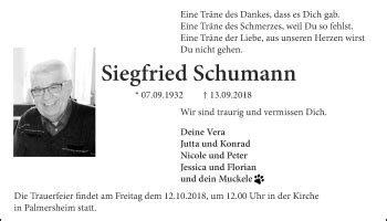 Traueranzeigen Von Siegfried Schumann WirTrauern