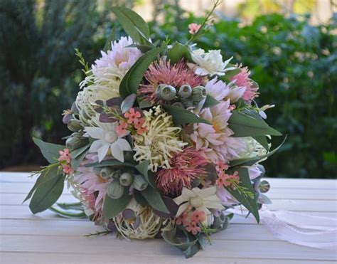 Silk Wedding Bouquet Australian Native Pink Sage Cream Nellie