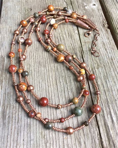 Multi Strand Beaded Necklace Layered Copper Necklace Beaded Necklace