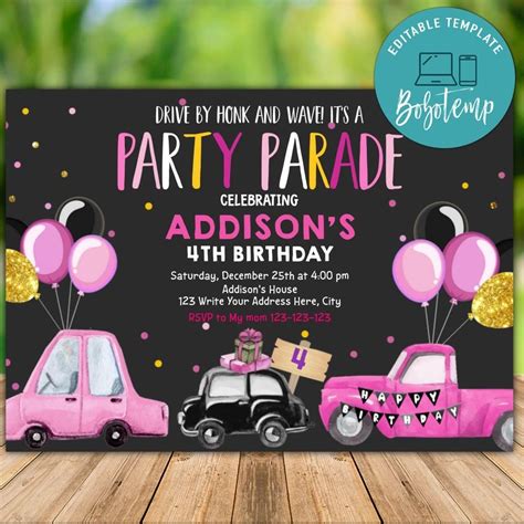 Printable Honk And Wave Pink Car Parade Invitation Free Thank Tag