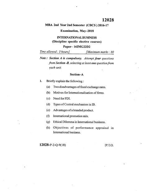 International Business Question Paper - (P lease w rl your E xam R oll