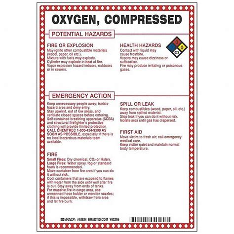 Compressed Oxygen Potential Hazards Fiberglass Chemical Sign 41f495 48884 Grainger