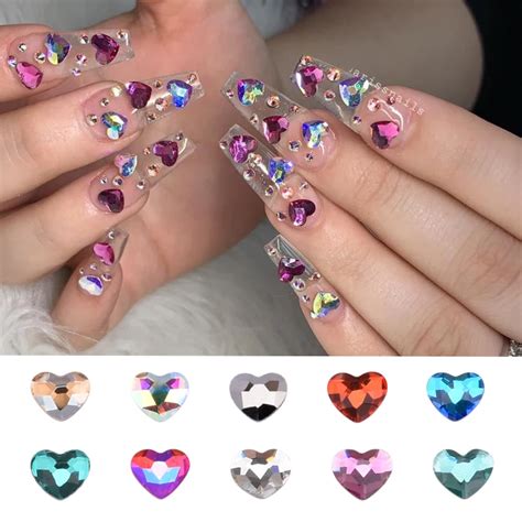 10pcs Flat Back Nail Crystals Heart Shape Glass Stones Nail Rhinestone