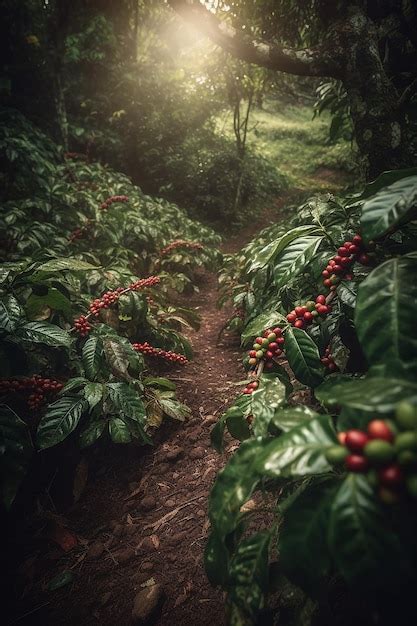 Vista De Uma Planta O De Caf Uma Rvore Ao Fundo Foto Premium