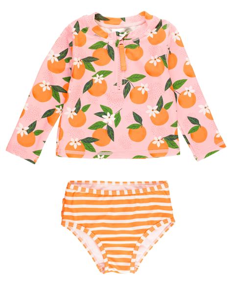 Snapklik RuffleButts Orange You The Sweetest Long Sleeve Zipper Rash Guard Bikini