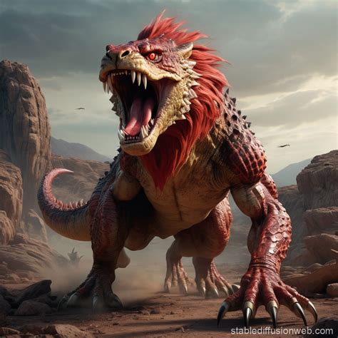 Monstrous Hybrid Lion Crocodile Creature Stable Diffusion Online