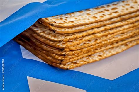 A Pile Of Traditional Jewish Passover Matzah Unleavened Bread Wrapped