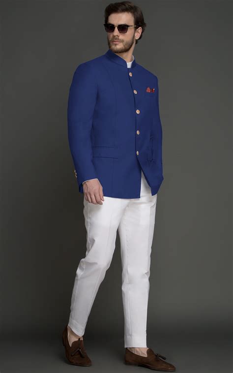 Royal Blue Wool Jodhpuri Suit Ai Perfect Fits