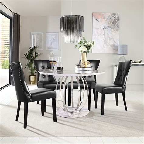 Savoy Round Dining Table Kensington Chairs Grey Marble Effect