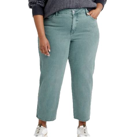 NWT AVE VIV Green Plus Size 26W Jeans Slim Straight High Rise Stretch