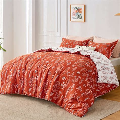 Bedsure Queen Comforter Set Terracotta Comforter Cute Floral Bedding