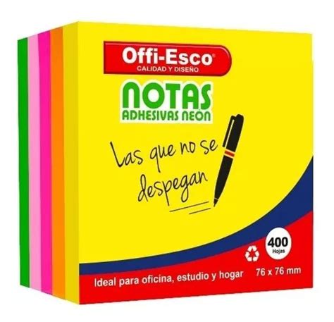 Notas Adhesivas Removibles 76x76mm Colores Neon Pqtx400 Hj