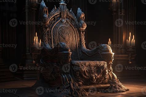 Empty Royal Throne In Dark Castle Hall Fantasy Medieval Throne For