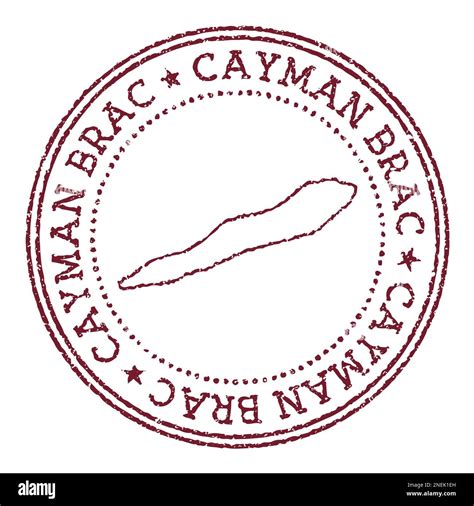 Cayman Brac Round Rubber Stamp With Island Map Vintage Red Passport