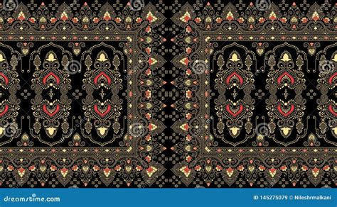 Seamless Dark Traditional Indian Textile Fabric Border Stock