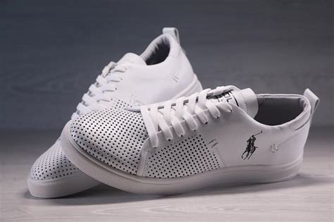 Кеды кроссовки мужские кожаные polo ralph lauren белые с перфорацией ...