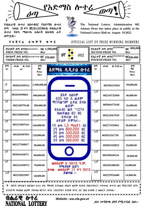 1st Round Admas Digital Lottery Ceremony for August 19, 2022 (ነሀሴ 13 ፤ 2014) Winning Numbers ...