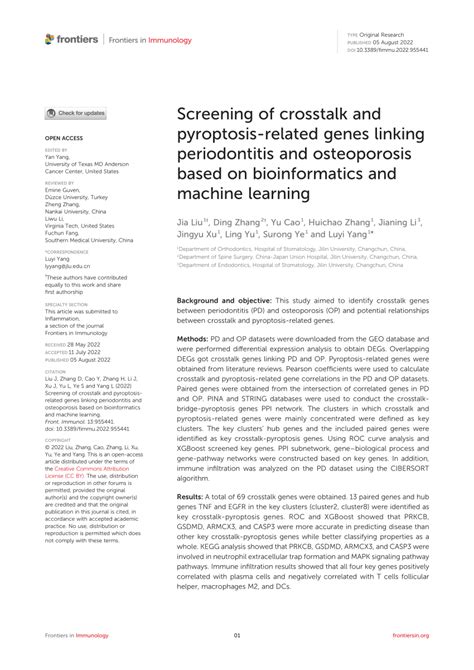 PDF Screening Of Crosstalk And Pyroptosis Related Genes Linking