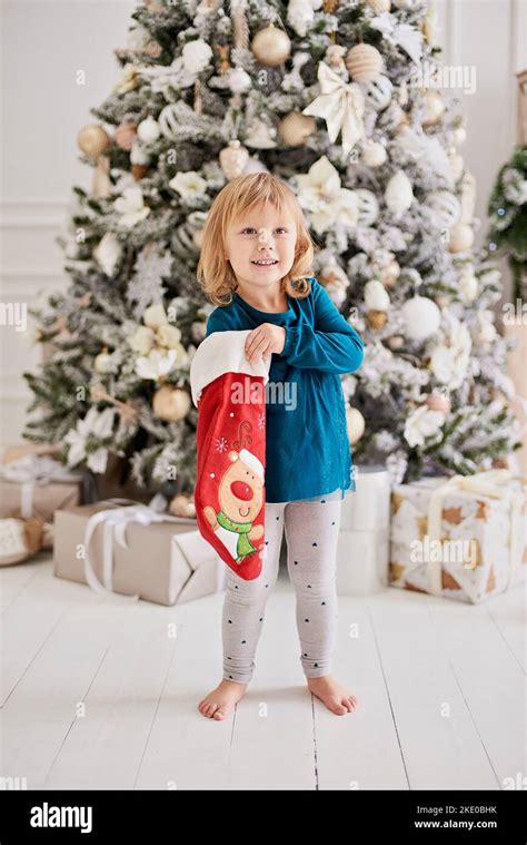 Happy Excited Girl Child Holding Christmas T Box Happy Little Girl