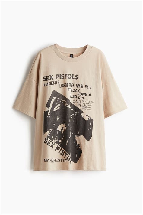 Oversized Printed T Shirt Light Beige Sex Pistols Ladies Handm Us