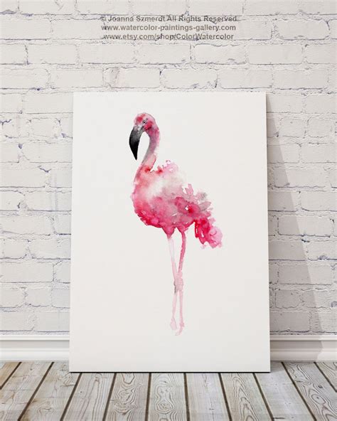 Flamingo Art Print Pink Wall Decor Bird Watercolor Painting By