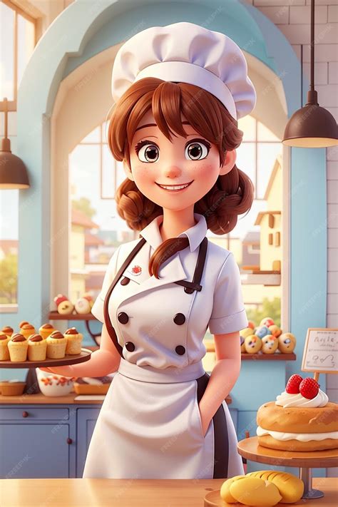 Premium Ai Image Cute Bakery Chef Girl Smiling In Uniform Mascots