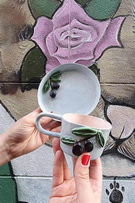 Zeytindal Kahve Fincan El Yap M Seramik Olive Coffee Mug