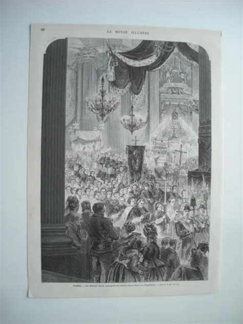 GRAVURE 1874 PARIS La Cloture De La Neuvaine De Sainte Genevieve Au