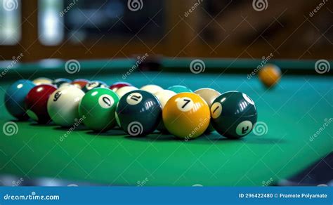 Billiard Game Billiard Balls In A Green Pool Table Stock Photo Image