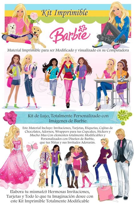 Kit Imprimible Barbie Carteles Invitaciones Tarjetas Marcos U S