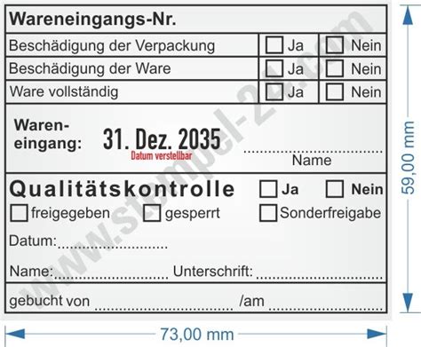 Stempel Wareneingangskontrolle Mit Wareneingangsnummer