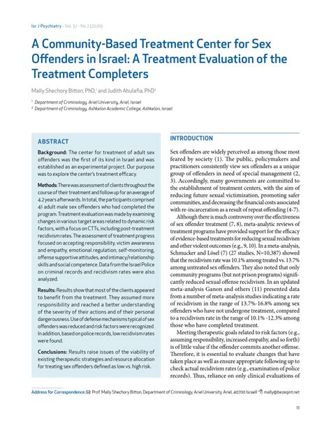 Pdf A Community Based Treatment Center For Sex Offenders In Israel A