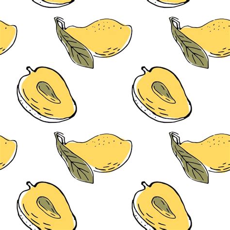 Premium Vector Seamless Pattern With Yellow Mango Sketch Art