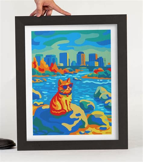richmond rva cat art print belle isle skyline local artist
