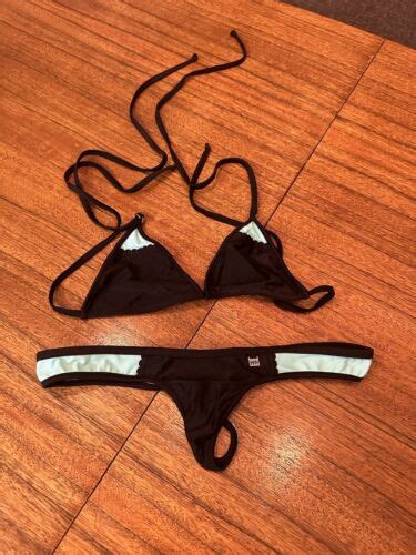 RARE Wicked Weasel Tuxedo 438 Black Teal Thong Bikini Gem