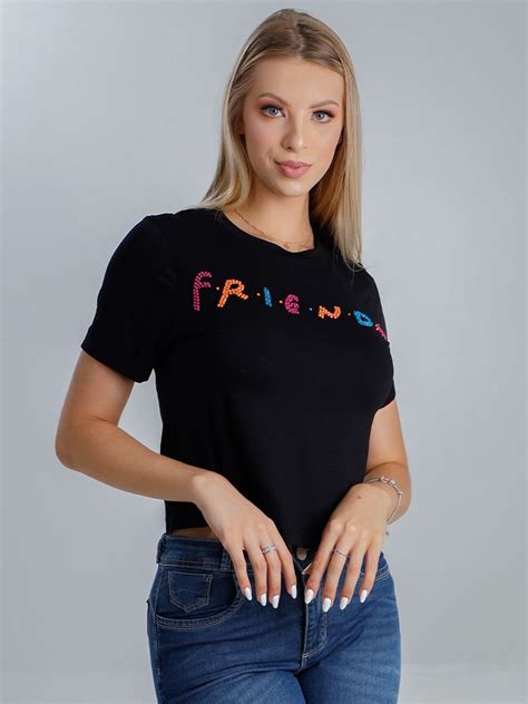 Camiseta T Shirt Feminina Manga Curta Friends Preto