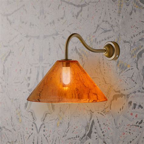 Dahlia Amber Blown Glass Bubble Shade With Ip Rated Swan Neck Wall Light In Antique Brass Shop