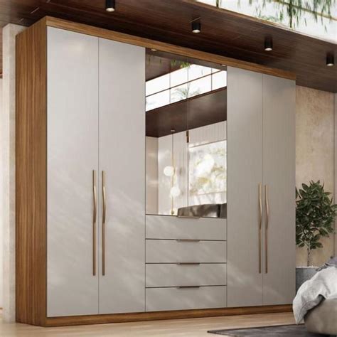 Guarda Roupa Casal Ambiente Giardino Portas Amêndola Nude Prime TX Espelho Demóbile