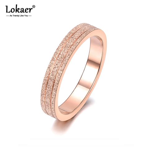 Lokaer Trendy Three Lines Granulated Surface Ring Individuality Rose