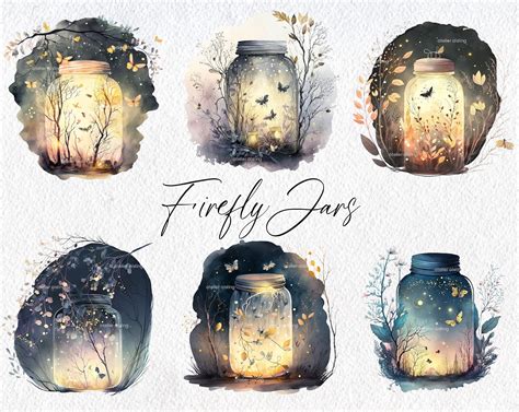 Cute Watercolor Firefly Jars Clipart Commercial Use Clipart Etsy