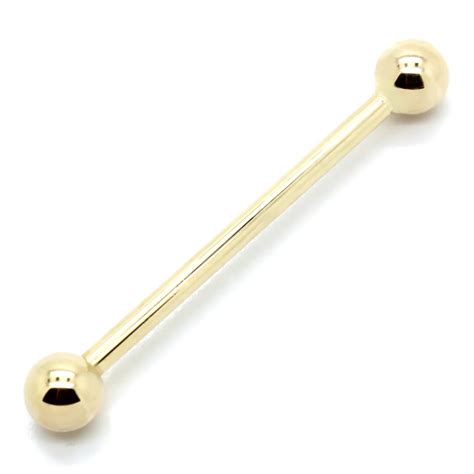 K Yellow Gold Industrial Scaffold Straight Barbell With Screwball