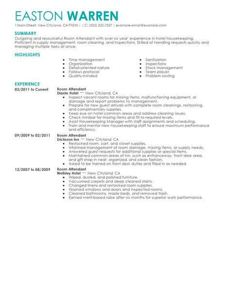 Professional Room Attendant Resume Examples