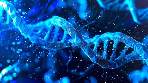 Blue Glowing DNA Double Helix Strands Close Up Scientific Image