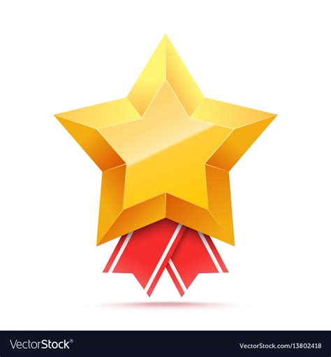 3d gold star medal and red ribbon Royalty Free Vector Image