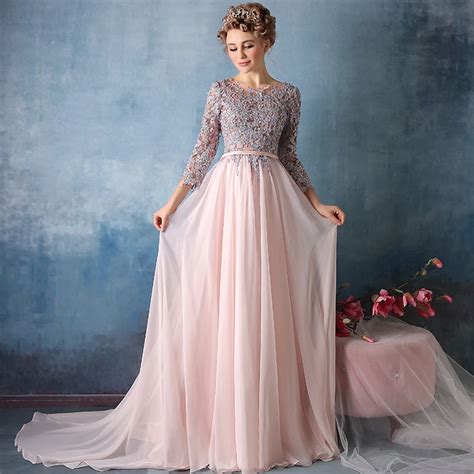 Custom Made Beading Lace Sash Chiffon Nude Evening Dress Vintage With