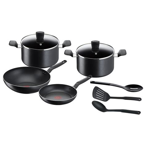 Tefal Super Cook Non Stick Cookware Set 9pc Black