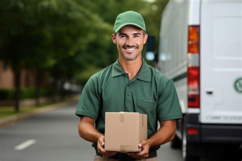 Premium Ai Image Delivery Man With Parcel Box Over Truck On Street